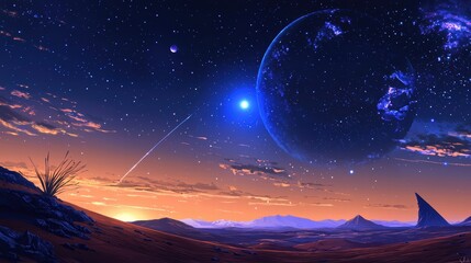 Enigmatic sci-fi fantasy planet with endless crimson dunes and glowing elements creating a mesmerizing atmosphere