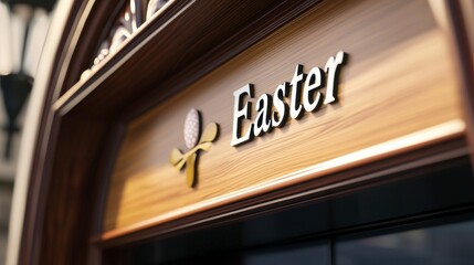 Obraz premium Elegant Wooden Easter Sign with Floral Detail