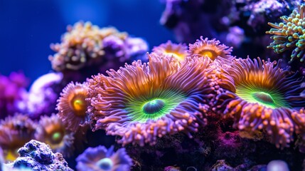 Obraz premium Colorful coral reef in an aquarium with tropical marine life