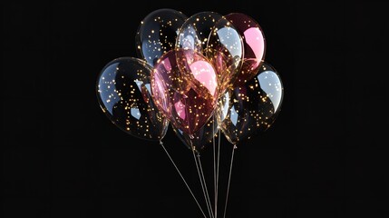 Sparkling Celebration Balloons, A Bouquet Of Shimmering Joy And Elegance Against A Dark Background