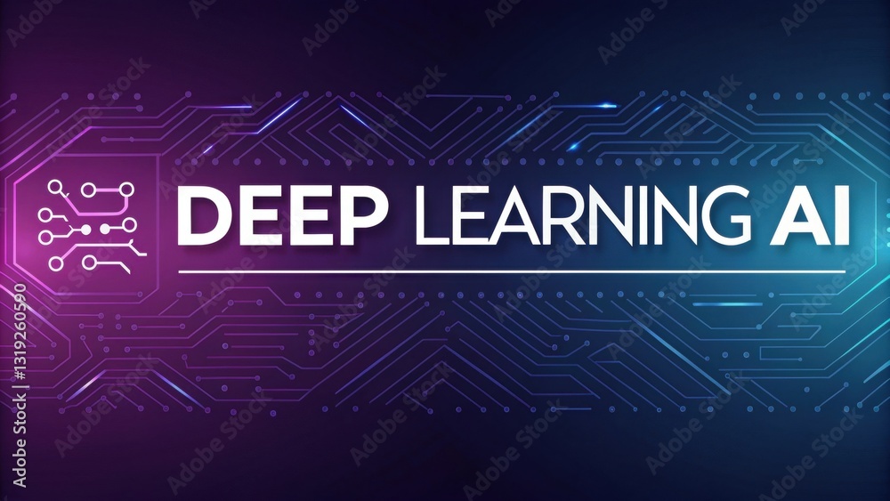 Poster llm large language models. deep learning technology with circuit patterns in a vibrant digital backg