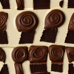 Decadent chocolate cake with rich, creamy frosting, topped with chocolate shavings and a glossy ganache, beautifully presented on a rustic wooden table, perfect for dessert lovers