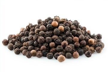 Pile of black peppercorns on white background. Neural network AI generated