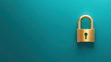 A golden padlock sits against a turquoise background, symbolizing security and protection.