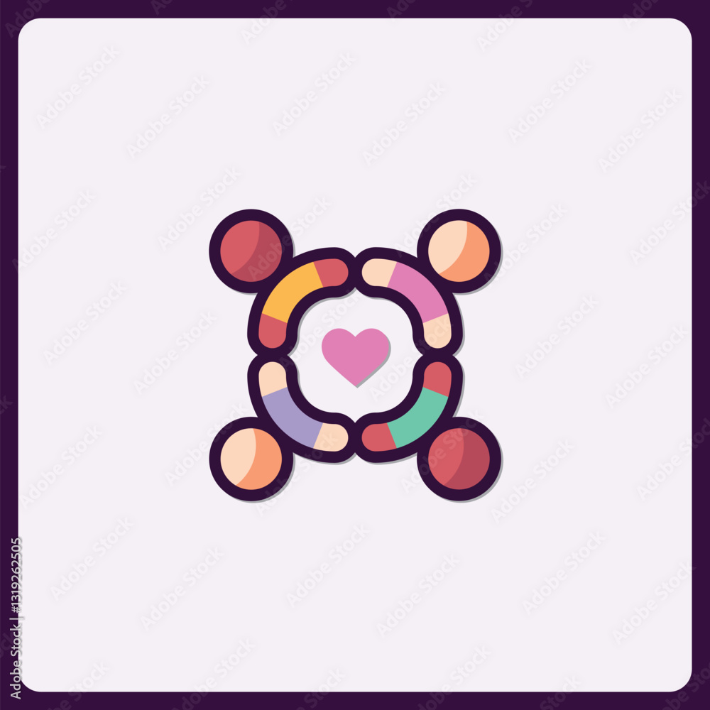 Poster colorful connected circles with heart symbolizing unity and harmony in design