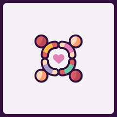 Colorful Connected Circles with Heart Symbolizing Unity and Harmony in Design