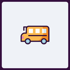 Stylized Yellow School Bus Icon with Rounded Edges and Purple Accents