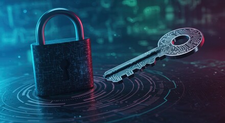 Digital lock and key illustrating cybersecurity concepts 