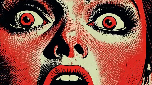 Eerie Vintage Illustration of a Haunted Woman's Face with Gothic Makeup and Eyes
