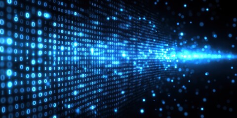 Fototapeta premium Glowing Blue Binary Data Stream Abstract Background