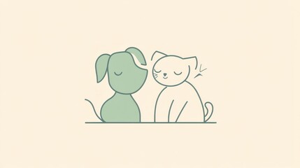 Fototapeta premium Cartoon dog and cat, gentle touch, simple illustration, for a kids' book, or social media