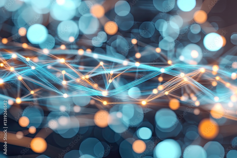 Poster abstract network of interconnected points and lines. bokeh effect adds depth and dynamism