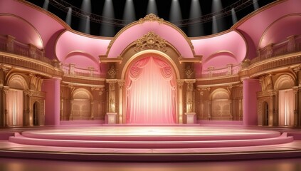 Pink golden ceremony award stage venue background.