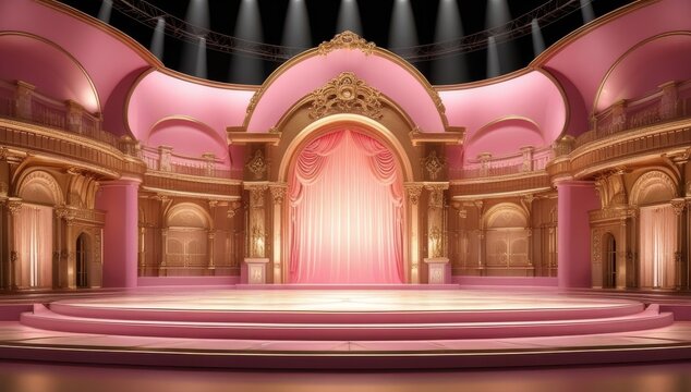 Pink golden ceremony award stage venue background.