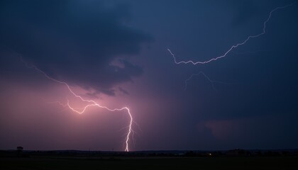  Lightning Strikes in a Night Sky Over a Field
