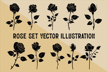 Rose Silhouette Vector Bundle.Minimalist Rose Silhouette set.
