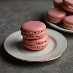 Delicious assorted macarons in vibrant pastel colors, elegantly arranged on a rustic wooden table with soft natural lighting, creating a perfect sweet treat for dessert lovers and café aesthetics
