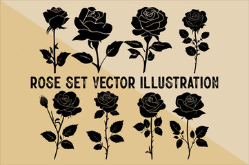 Rose Silhouette Vector Bundle.Minimalist Rose Silhouette set.
