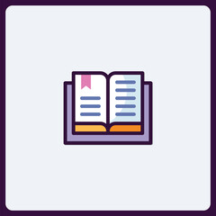 Open book with bookmark, study and learning icon, educational material
