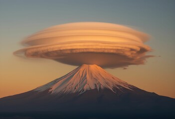 Lenticular Cloud Glowing Above Mount Fuji
