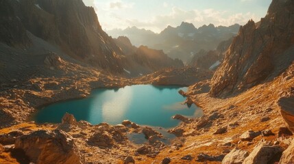 Majestic mountain lake at sunrise