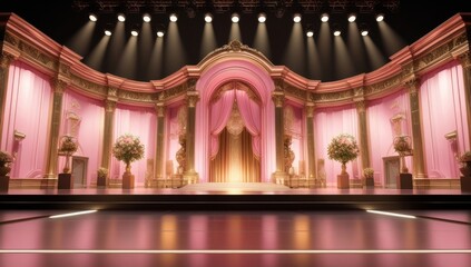 Obraz premium Pink golden ceremony award stage venue background.