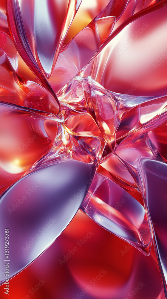 Poster abstract image of flowing, red and purple glass shapes, creating a dynamic and energetic visual, sho