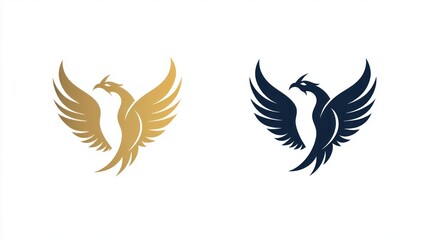 Obraz premium Phoenix logo design, two variations, gold and black, background. Possible use stock imagery