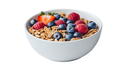 White Ceramic Bowl with Crunchy Muesli & Fresh Berries | Transparent

