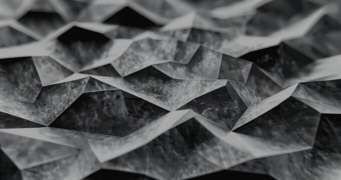 Dark Abstract Polygonal Surface Moving Smoothly. Dynamic abstract polygonal shapes slowly moving, creating a futuristic 3D background. 