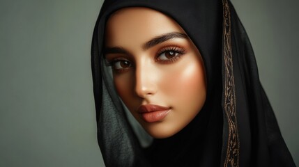 Naklejka premium Beautiful woman in black hijab portrait