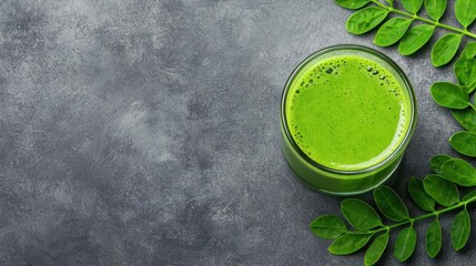 wellness drinking green juices energy boost. Moringa-infused green juice offering plant-based protein and long-lasting energy