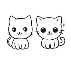  Cat kitten drawing a black and white vector illustration