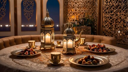 Cozy Evening with Lanterns and Tea Setting