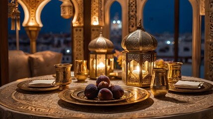 Cozy Evening with Lanterns and Tea Setting