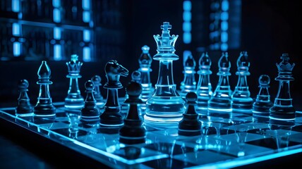 Illuminated Chess Set with Glass Pieces