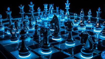 Illuminated Chess Set with Glass Pieces