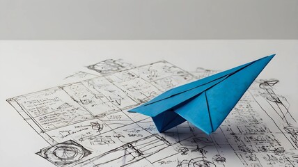 Artistic Illustration of a Blue Paper Airplane with Cityscape