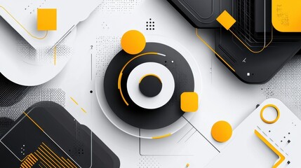 Obraz premium Abstract Geometric Design Featuring Black Yellow White Shapes