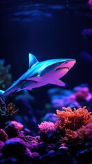 Obraz premium Shark Swimming Through Vibrant Coral Reef