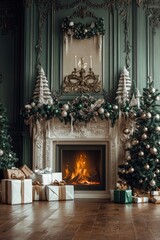 Christmas decorations Near Fireplace