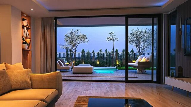 Smart home automation system controlling various devices inside a modern living room