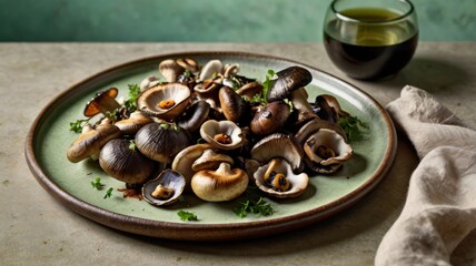 Fototapeta premium Assorted Grilled Mushrooms with Truffle Oil Drizzle