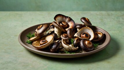 Fototapeta premium Assorted Grilled Mushrooms with Truffle Oil Drizzle