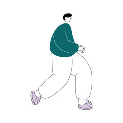 Man seen from side while jogging, vector illustration of person.