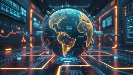 Digital global with detailed digital technological backgrounds
