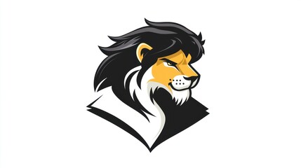 Cartoon lion head profile, stylized, graphic design, for logo or poster