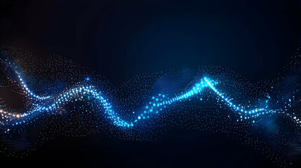 Abstract Blue Wavy Particle Flow on Dark Background Digital Network Visualization with Glowing Dots and Lines Modern Futuristic Technology Design