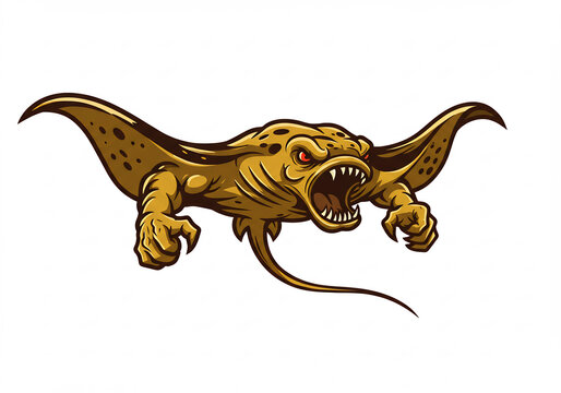 Aggressive Golden Stingray Monster Pixel Art Illustration