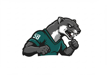 Obraz premium Aggressive Gray Otter Mascot in Teal Jersey Pixel Art Illustration
